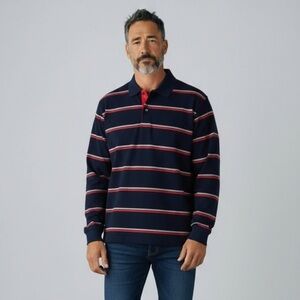 Roundtree & Yorke long sleeve striped pullover polo shirt.